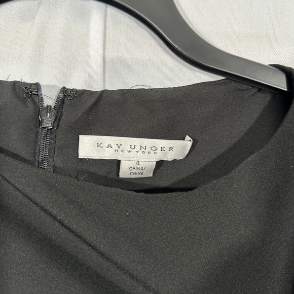 NWT $268 Kay Unger‎ [ 4 ] Belted Crepe Lace-Side Gown in Black Tan - Picture 9 of 15